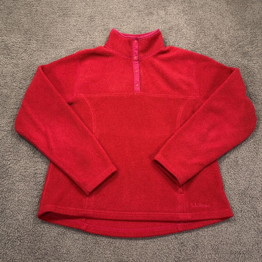 L.L. Bean Red Snap-Placket Fleece Pullover